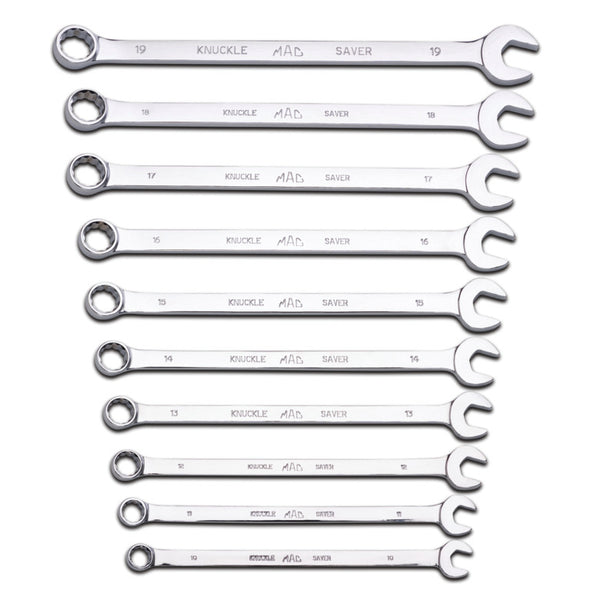 10-PC. Metric Long Knuckle Saver Combination Wrench Set - 12-PT.